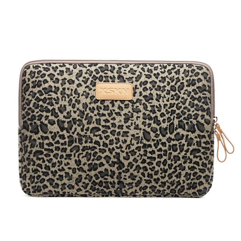 XSKN Yellow Leopard Spot Canvas Fabric Zipper Laptop Sleeve Case Cover for All 13 14 15 inch Computers, Laptop Bag for Air/Pro/Retina Laptops/Notebook (15 inch, for 15.6 inch Laptop) - Image 1